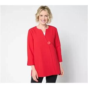 GRAVER Susan Graver Textured Woven Swing Jacket Scarlet Ruby Petite L A654255